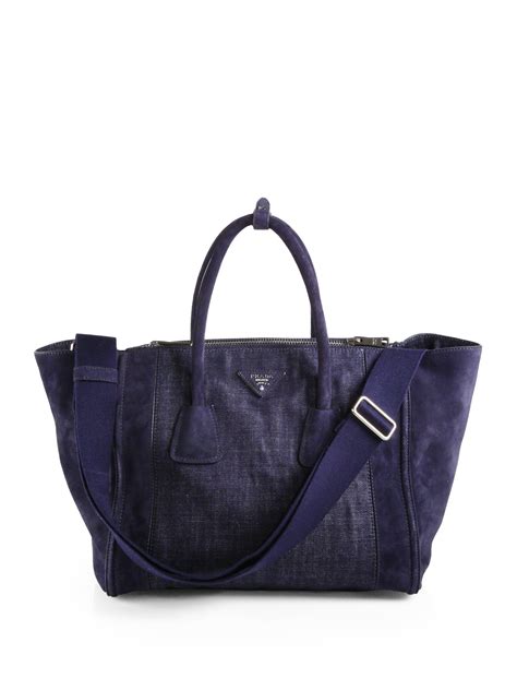 prada denim tote|prada suede tote.